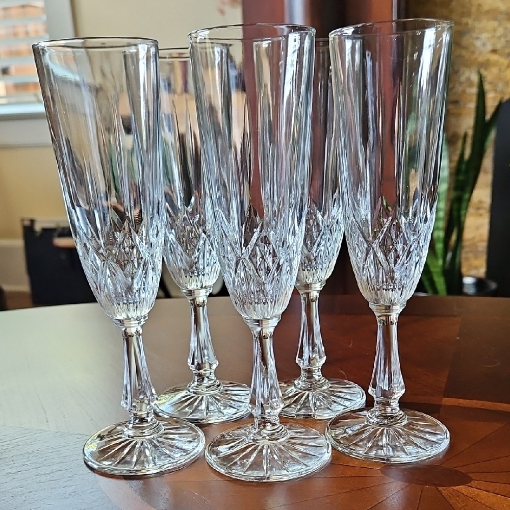 Vintage Anchor Hocking Canfield Clear Champagne Flutes - Set of 5